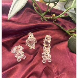 Lot Of 4 Vintage Crystal Animal Figurines Penguin Duck Elephant Bear Miniatures